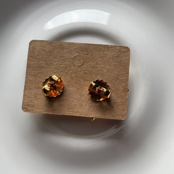 Vintage 1989 Franklin Mint Gold Tone CZ MCM Triangle Earrings - Picture 2 of 5